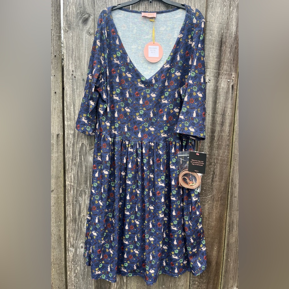 Blue Popsy dress with bunnies and pockets